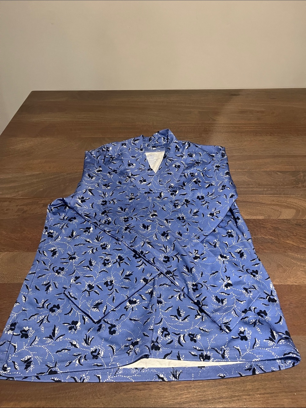 L.L. Bean Blue Floral Long Sleeve Supima Cotton Tee Sz Petite S